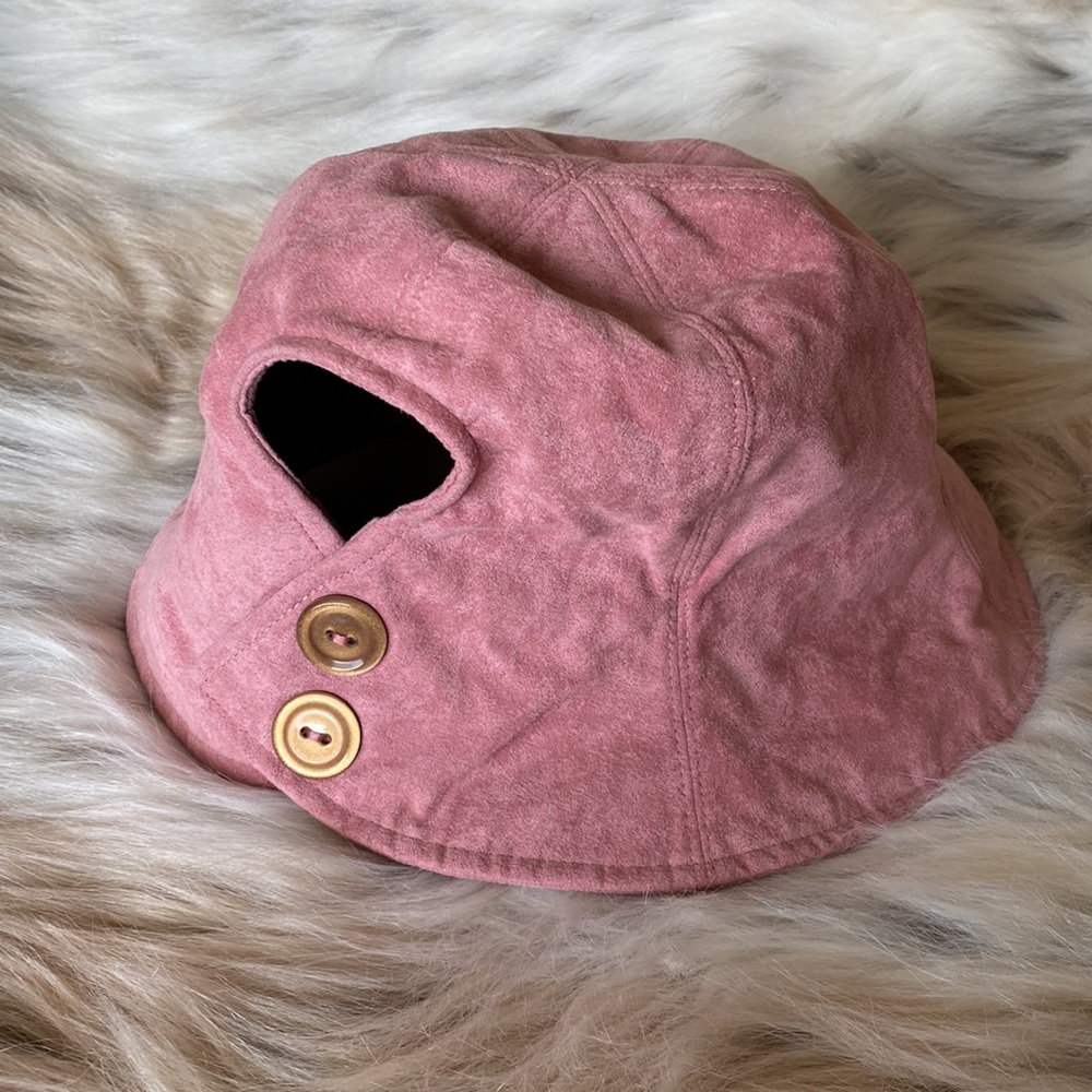 Pink bucket hat faux suede